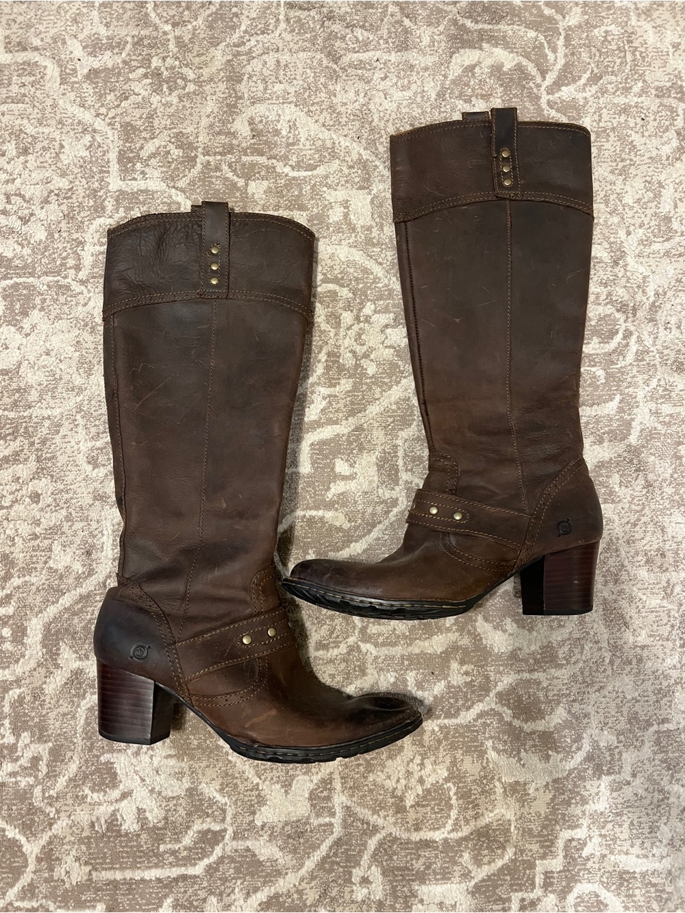 Born Brown Leather Heeled Riding Boots